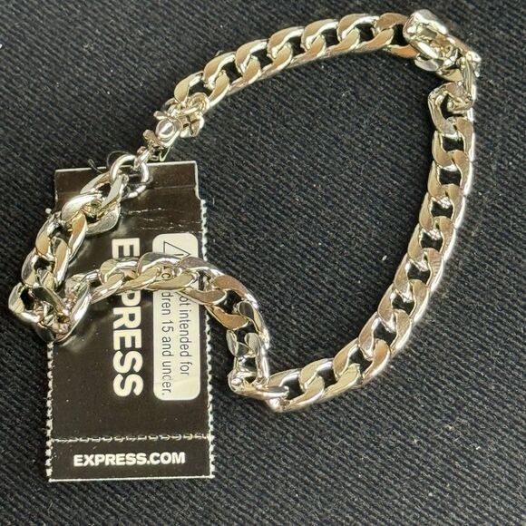 Express Silver Tone Link 8 inch Push Turn Clasp Bracelet - Picture 1 of 8